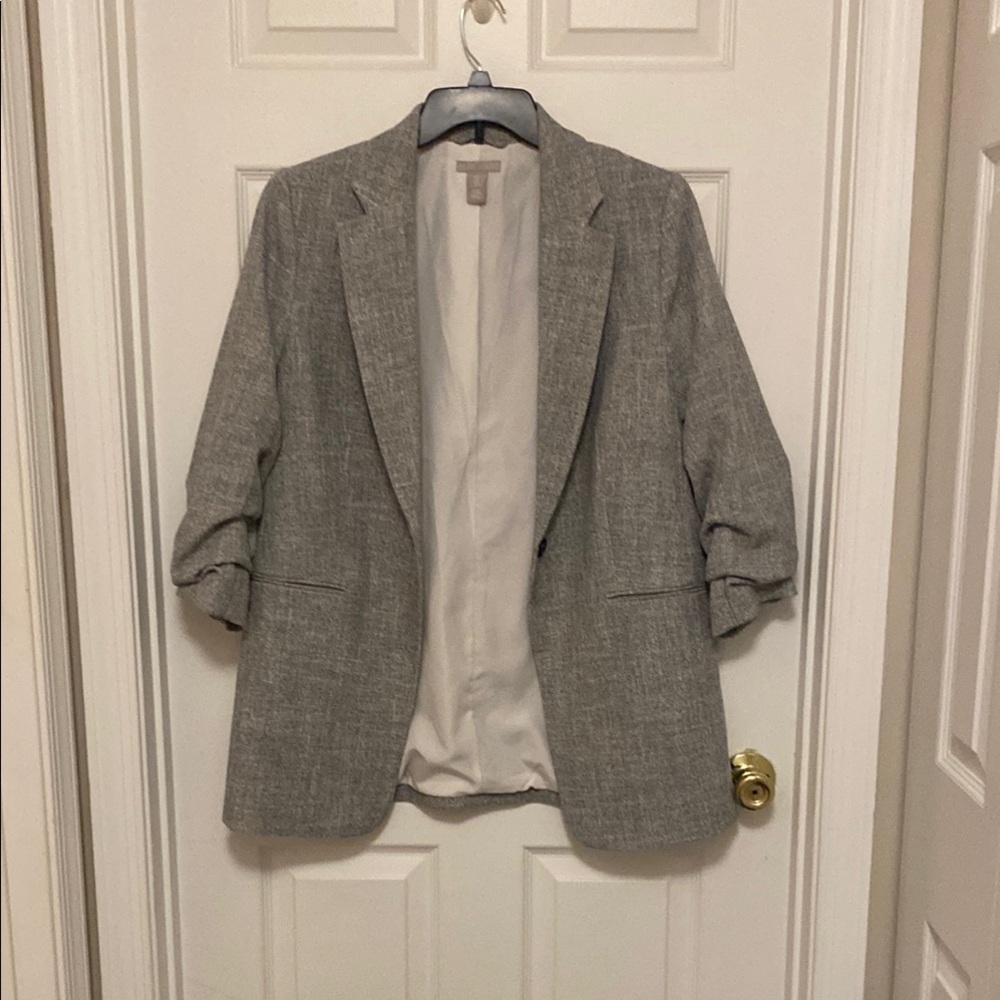 H &M Gray Blazer with ruched Rolled Sleeves